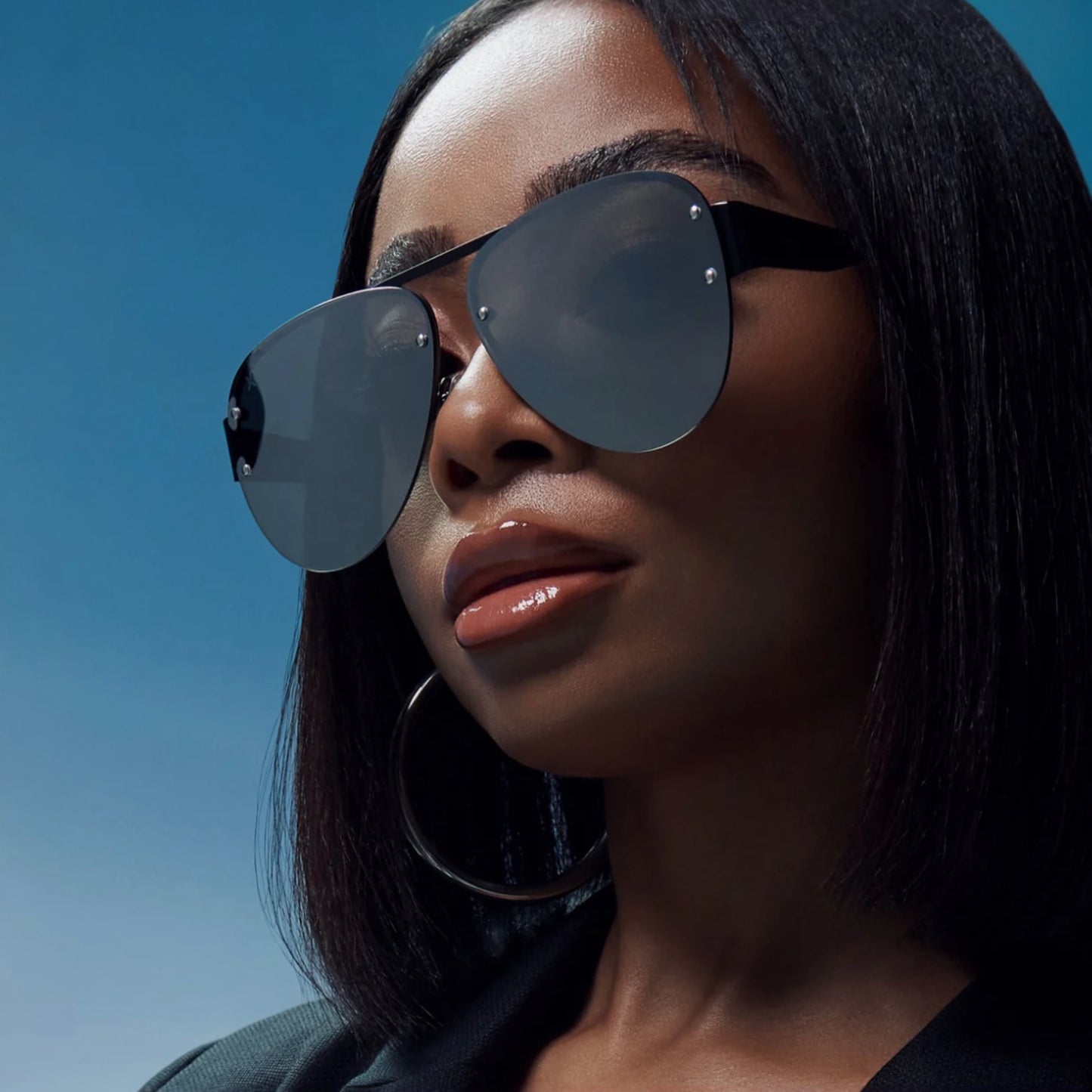 917 Sunglasses: black shiny metal + silver mirror