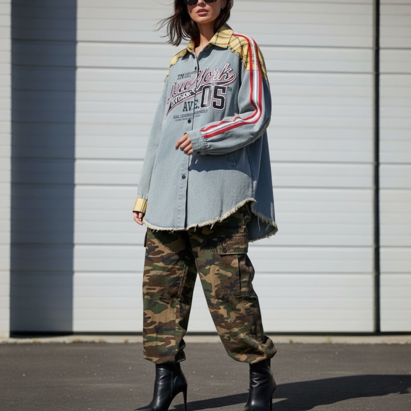 Street Style Denim Patchwork Button Up