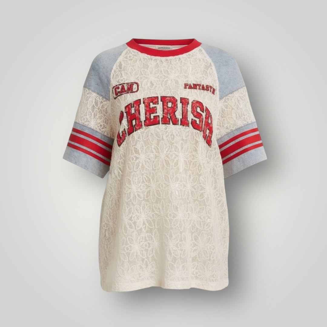 The Cherish Lace Varsity Top