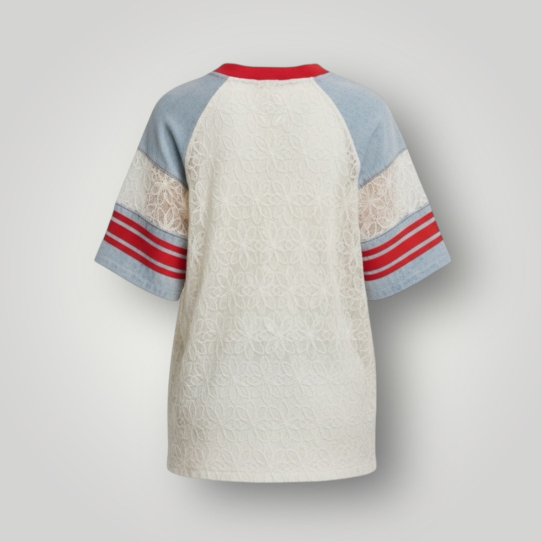 The Cherish Lace Varsity Top