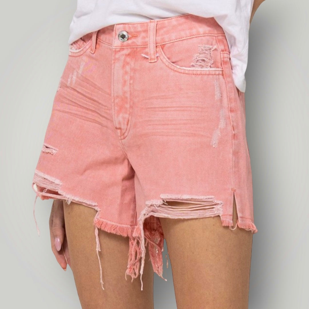 Pretty in Pink Distressed Shorts