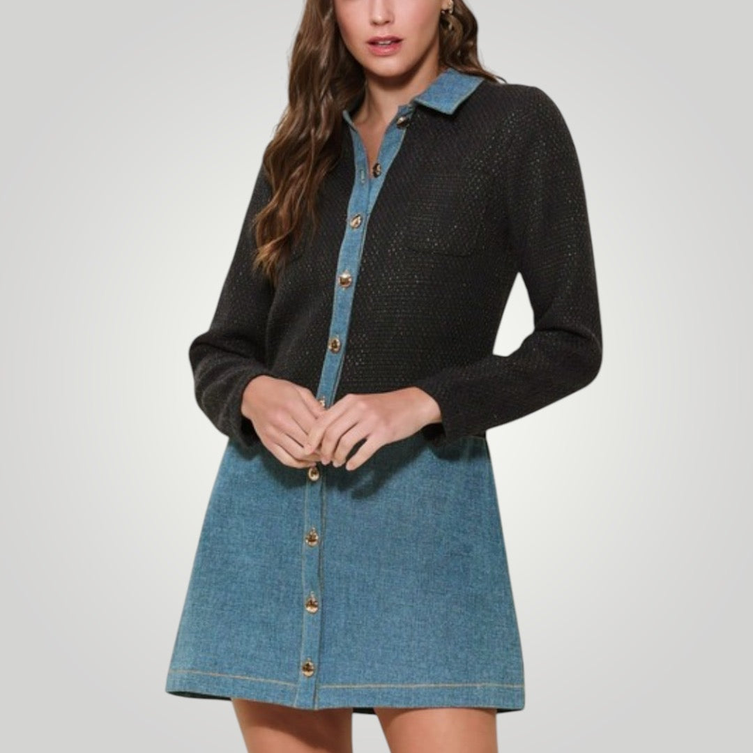 Midnight Denim & Tweed Dress