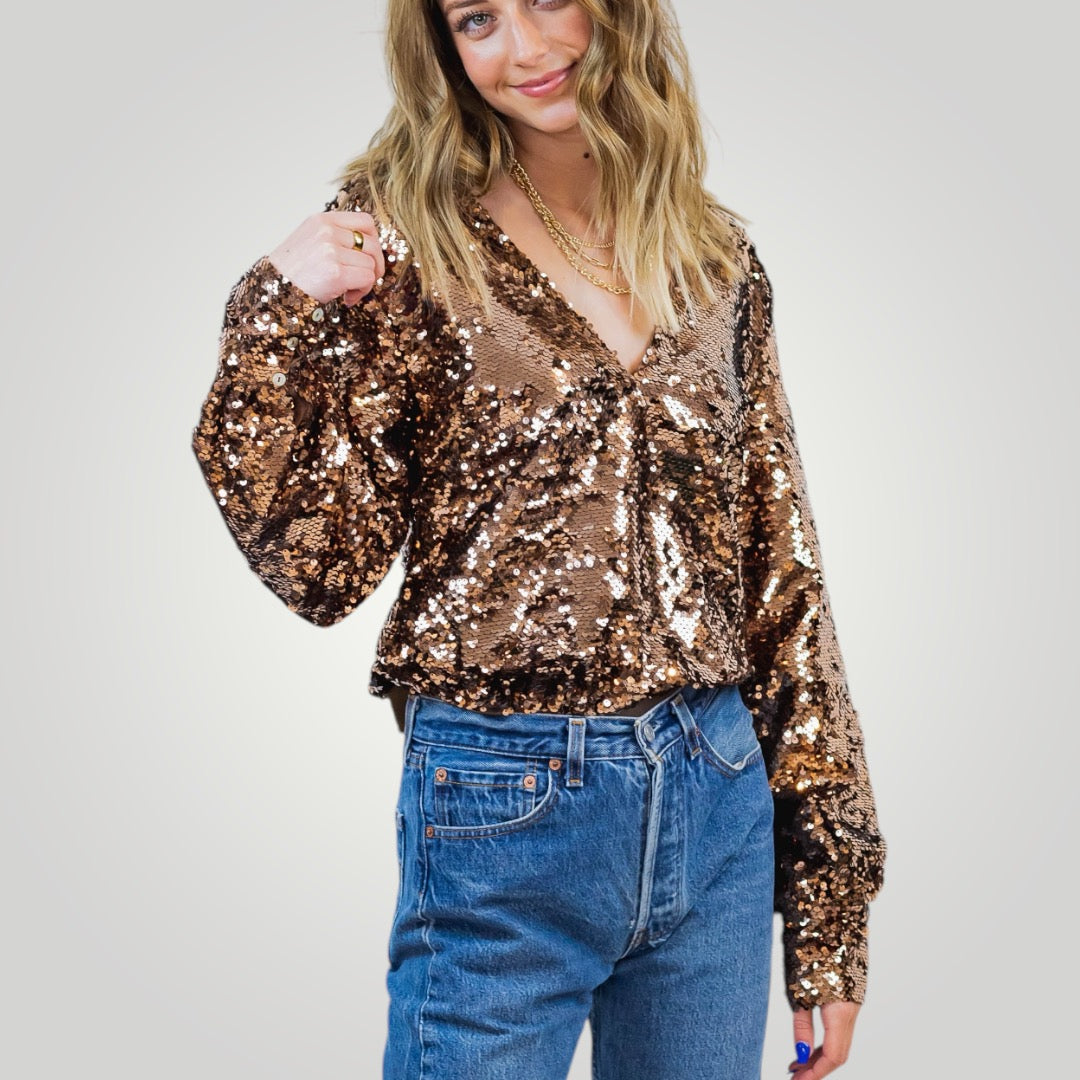 Copper Sequin Bodysuit