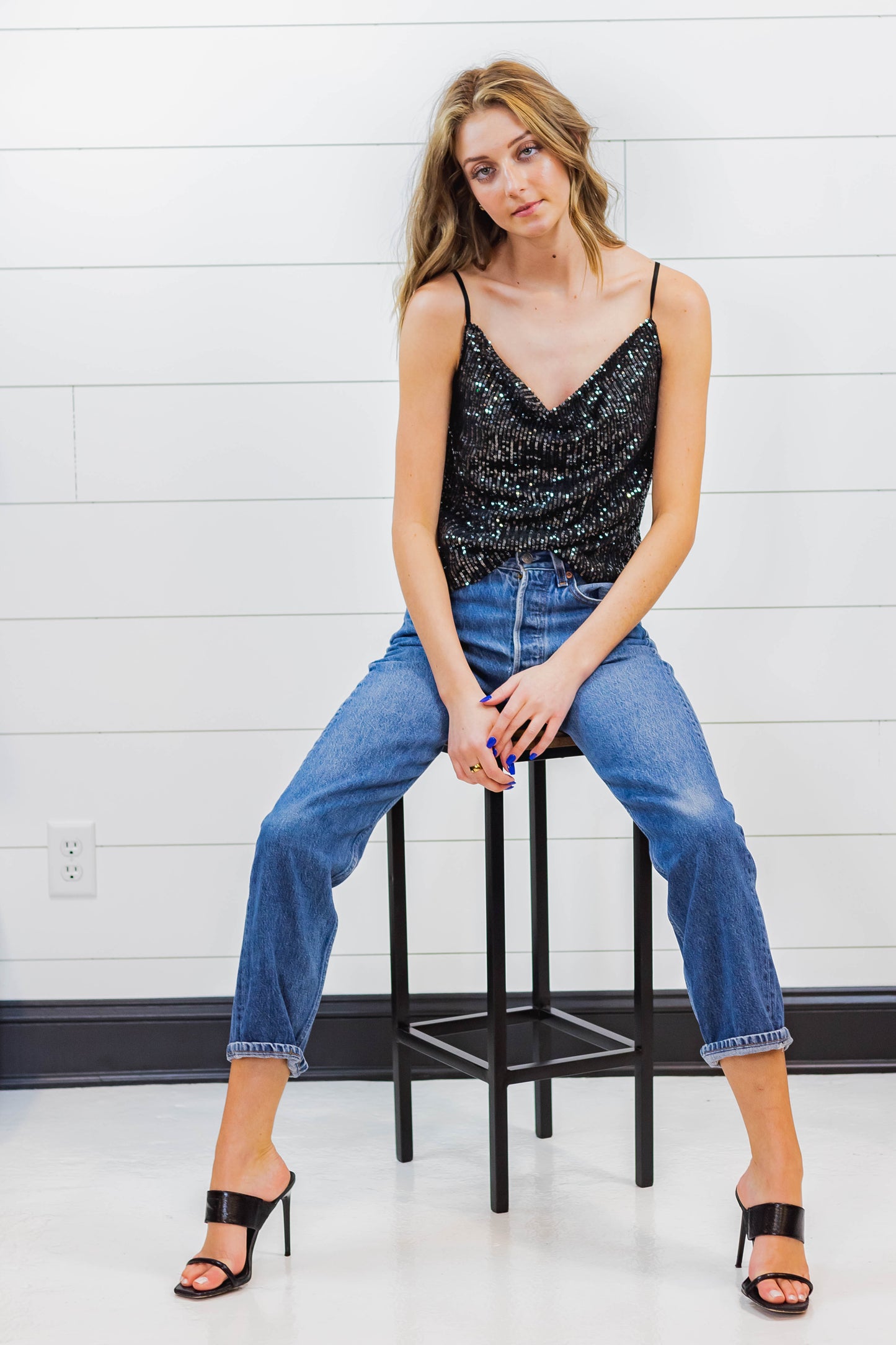 Black Sequin Tank Top