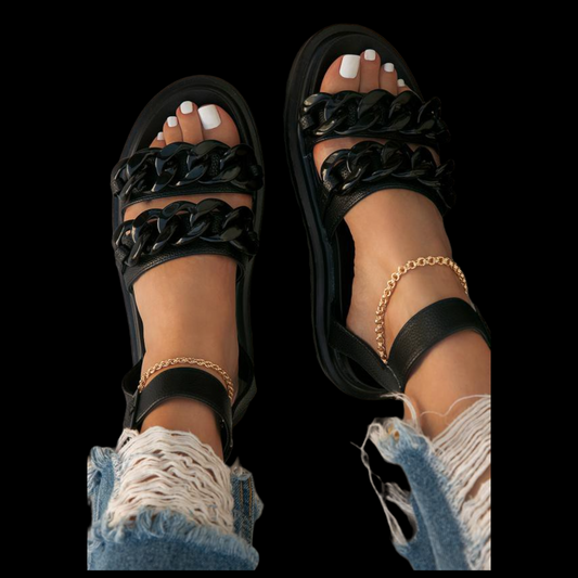 Black Platform Chain Strap Sandals